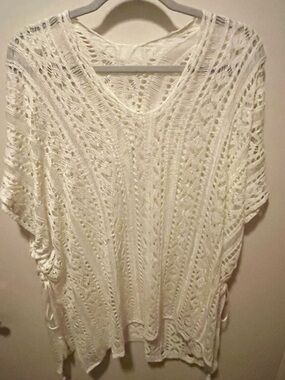 Swim Coverup Women’s White Crochet - Lightweight Beach Kaftan